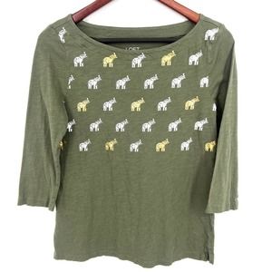 Ann Taylor Loft Green Elephant Size M Medium Blouse Shirt Top 3/4 Sleeve Casual